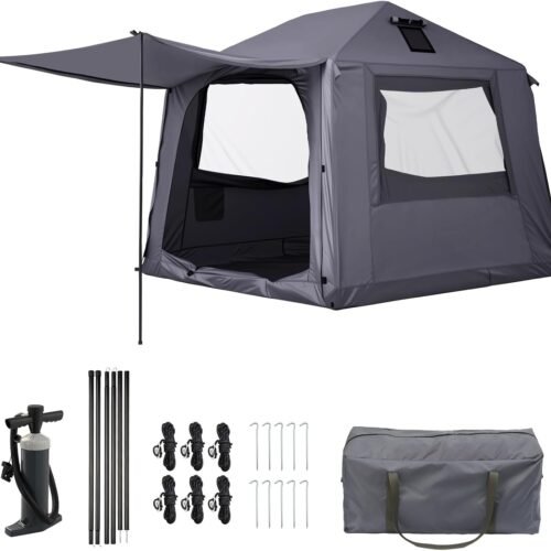Inflatable Camping Tent with Electric Air Pump, 420D Oxford, 5 Min Auto Inflation, 4 10 Person