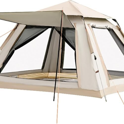 4 6 Person Pop Up Camping Tent, 2 Mesh Windows, 2 Doors, with Vestibule, Rainfly