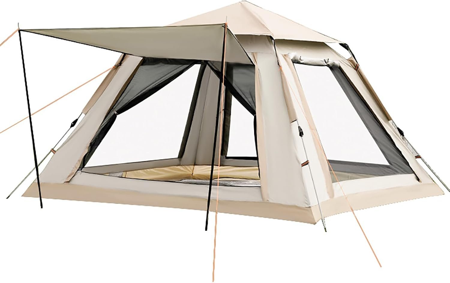 4 6 Person Pop Up Camping Tent, 2 Mesh Windows, 2 Doors, with Vestibule, Rainfly