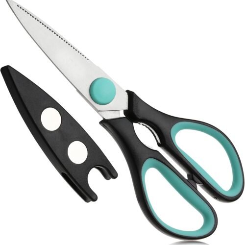 All Purpose Kitchen Shears with Protective Sheath, Stainless Steel Food Scissors with Micro Serrated Blades, Soft Grip Handles