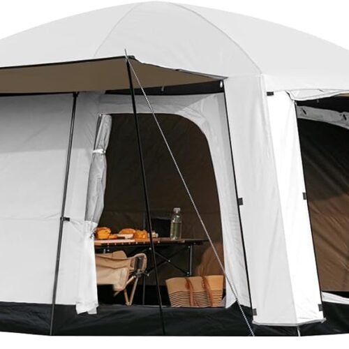 4 6 Person Cabin Tent, with Porch, Rainfly, Double Layer Waterproof, 2 Rooms, 2 Doors