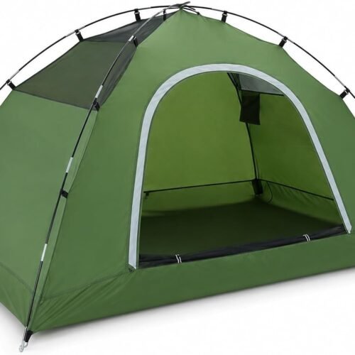 2 3 Person Green Camping Tent, Portable, with Carry Bag, Reinforced Corners