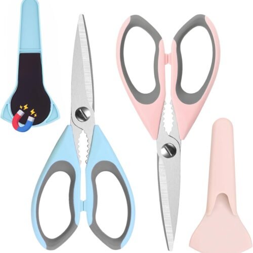 2 Pack Kitchen Heavy Duty Scissors with Magnetic Holder, Dishwasher Safe Shears for BBQ and Kitchen