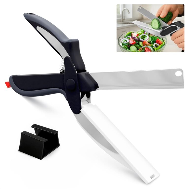 2 in 1 Kitchen Scissors for Food, Stainless Steel Cuts Vegetables, Fruit, Cheese, Meat, Dishwasher Safe with Safety Lock