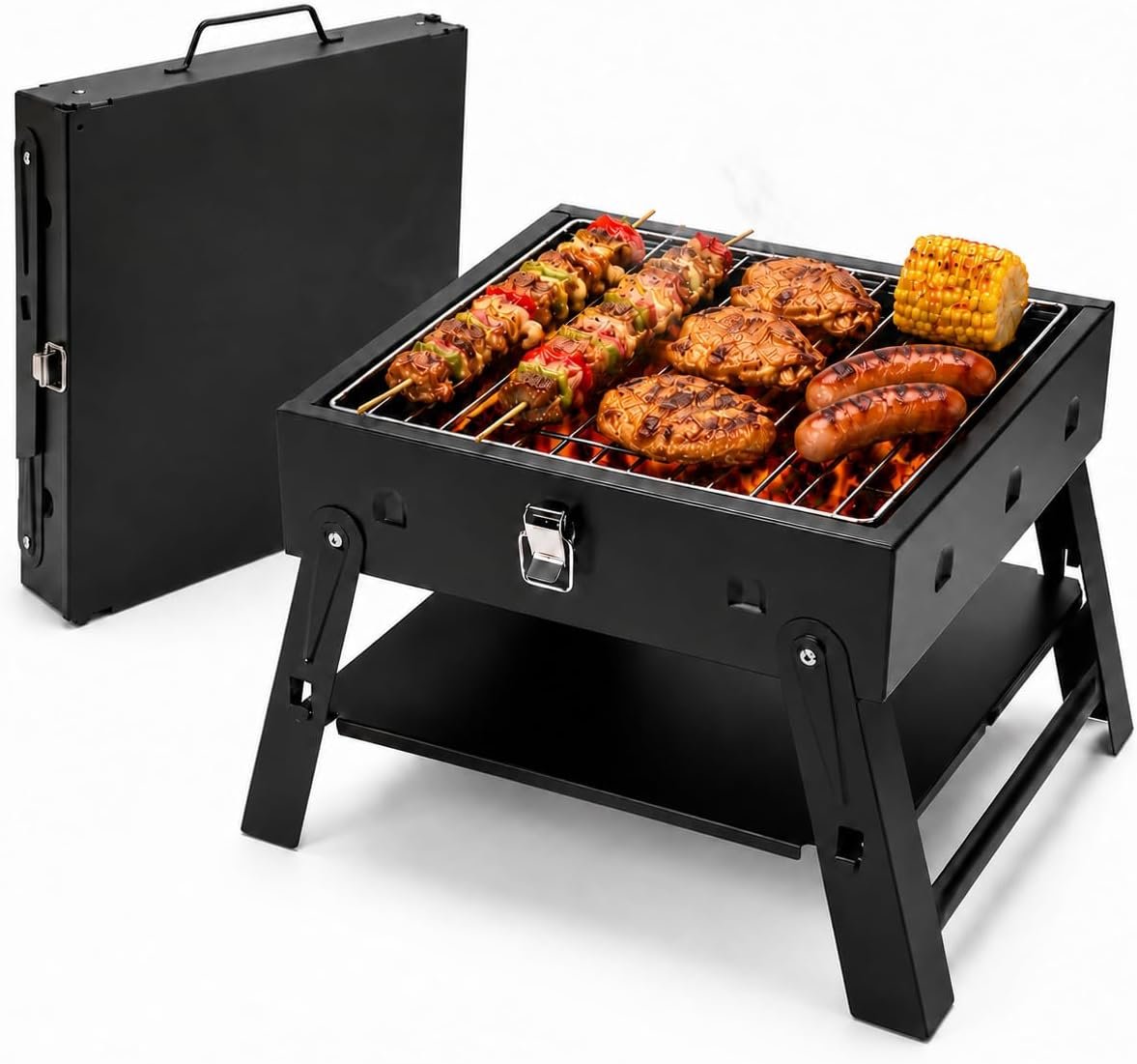 Small Portable Charcoal Grill: Mini Folding Desktop Grill | Outdoor Cooking, Camping, Beach Travel, Picnics, Party Gifts, Father's Day, Birthday Gift