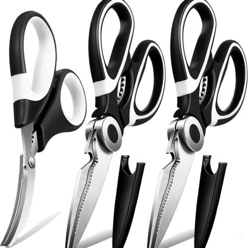 3 Pack Kitchen Scissors Set, Stainless Steel Heavy Duty for Poultry Food, Dishwasher Safe with Protective Sheath