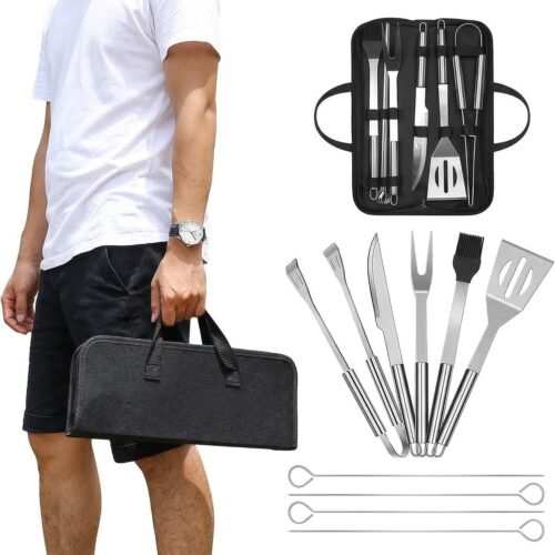 9 Piece BBQ Grill Tool Set, Stainless Steel with Storage Bag