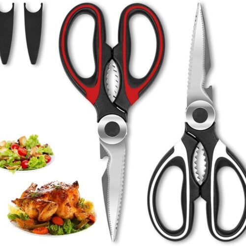 2 Pack Heavy Duty Kitchen Shears, Premium Sharp Scissors for Food, Fish, Meat, Bones, Poultry with Strong Stainless Steel Blades