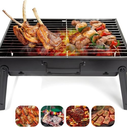 Folding Portable Charcoal Grill, Desktop Smoker, Stainless Steel Outdoor Stove, Suitable for Camping, Picnics, and Beaches