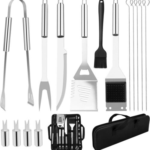 15PCS Stainless Steel BBQ Accessories Set with Portable Storage Bag
