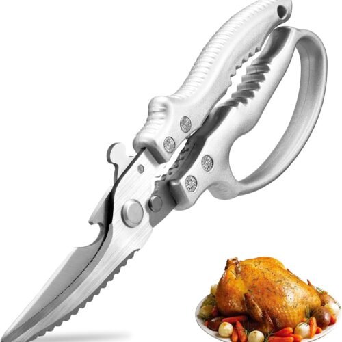 Heavy Duty Kitchen Shears, Poultry Scissors for Meat, Chicken, Bone, Turkey, Fish with Anti Slip Handle, Spring Loaded, Dishwasher Safe