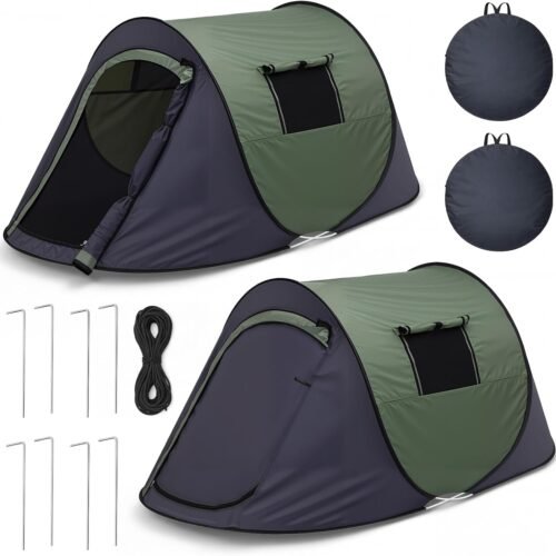 2 Pack Camping Tent, 1 Person, Windproof, Easy Setup, Portable, with Carry Bag