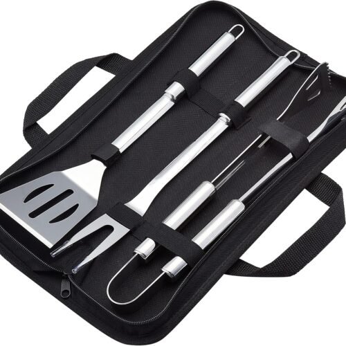4 Piece Stainless Steel BBQ Grilling Tool Set with Carry Bag, Rust Resistant, Dishwasher Safe
